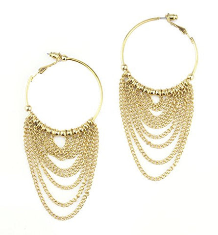 Chandelier Chain Dangle 1.60" Hoop Earrings Gold-Tone