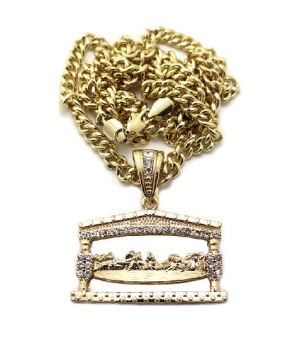 The Last Supper Sculpture Pendant in Gold Tone w/ 36" Cuban Chain CP84G