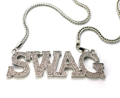 Iced Out SWAG Pendant w/ 36" Franco Chain in Silver Tone MHP23R