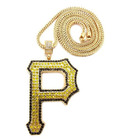 Iced Out Extra Big P Pendant 4mm 36" Franco Chain Necklace in Yellow/Gold-Tone
