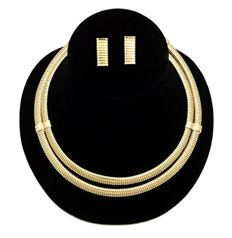Women's 2 Layer Snake Chain Fashion Choker Necklace and Earring Set in Gold-Tone