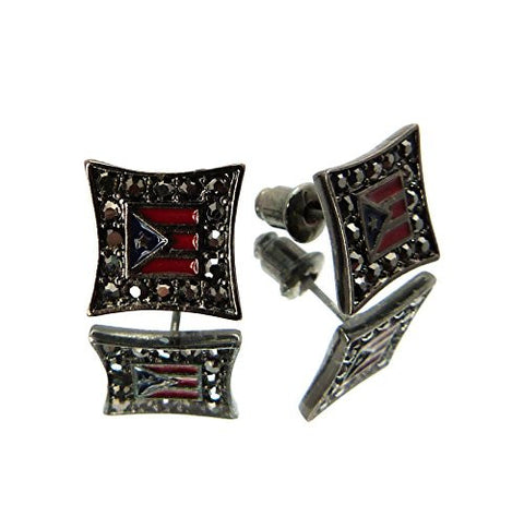 Flag of Puerto Rico Iced Out Kite Stud Earrings in Hematite-Tone XE1045HE