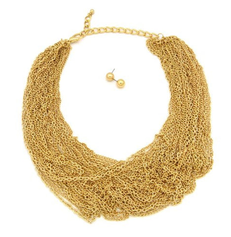Layered Chain Cluster Necklace w/ Earrings in Gold Tone JS3012GD