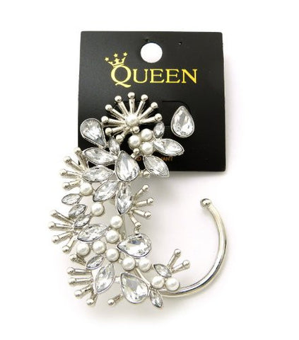 Simulated Pearl Stud Rhinestone Stud Earrings in Silver-Tone