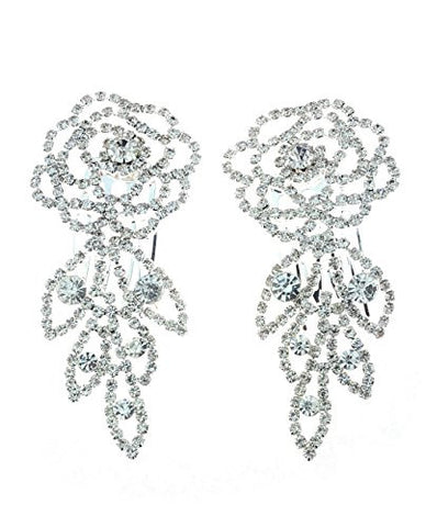 NYfashion101 Women's Rhinestone Studded Rose Pair Hair Comb NHCY2007SY