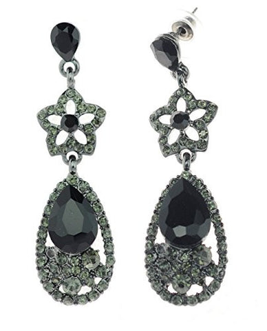Rhinestone Studded Star & Black Teardrop Stone Accent in Jet Black