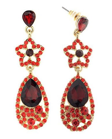 Rhinestone Studded Star & Red Teardrop Stone Accent in Gold-Tone