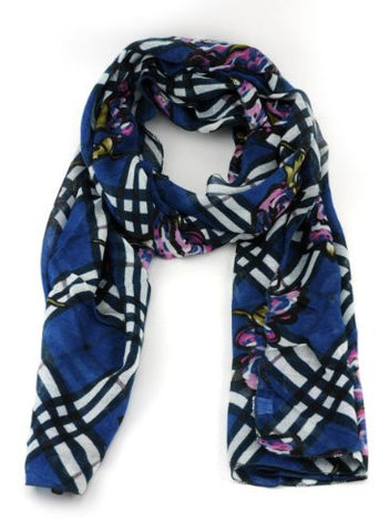 Women's Lightweight Plaid w/ Flower Design Scarf- FLORA