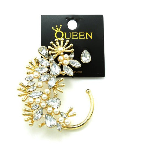 Simulated Pearl Stud Rhinestone Stud Earrings in Gold-Tone