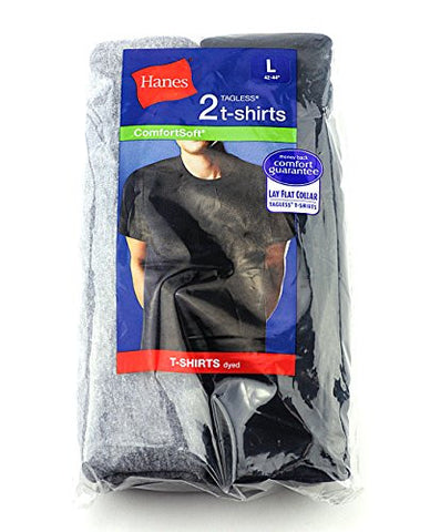 Hanes Men's 2 Pack ComfortSoft Lay-Flat Collar Tagless T-Shirts-Two Grey-XL
