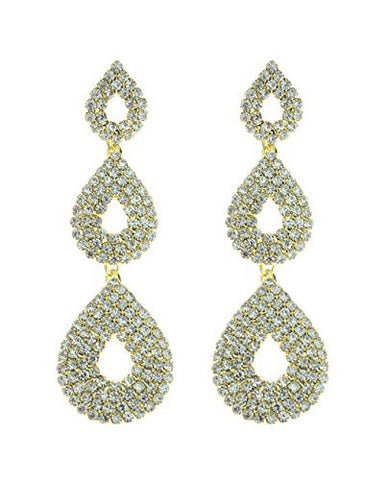 Pave Teardrop Design Drop Earrings in Gold-Tone