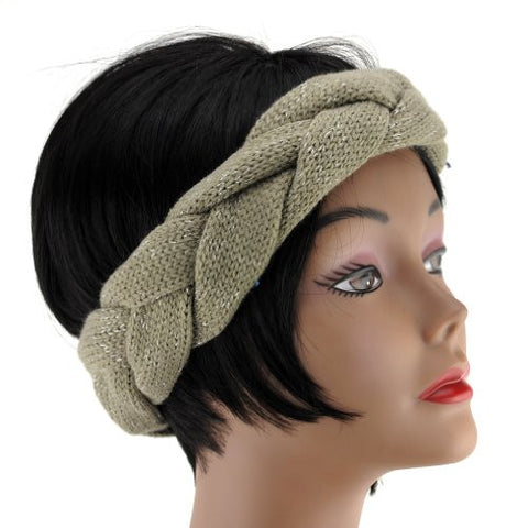 Women's Warm Winter Knitted Breaded Headband w/ Silver Accents HB17160