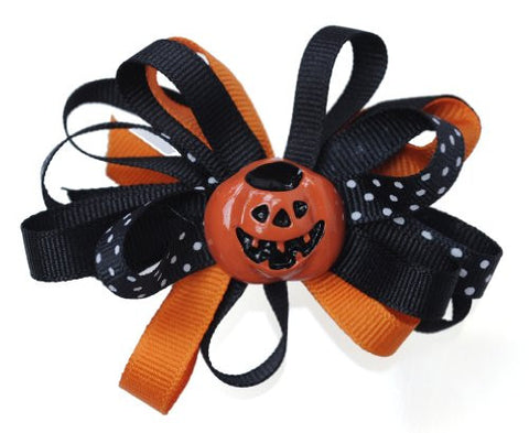 Halloween Style Dotted Ribbon Pumpkin Handmade Hair Clip MADE IN USA BC6009-2