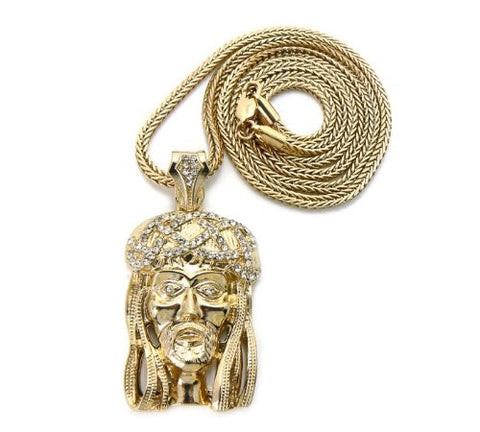 Crown of Thorns Jesus Pendant in Gold Tone w/ 36" Franco Chain GAP14G