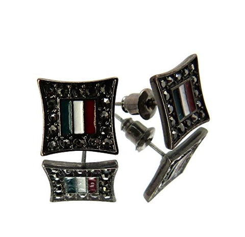 Flag of Italy Iced Out Kite Stud Earrings in Hematite-Tone XE1048HE