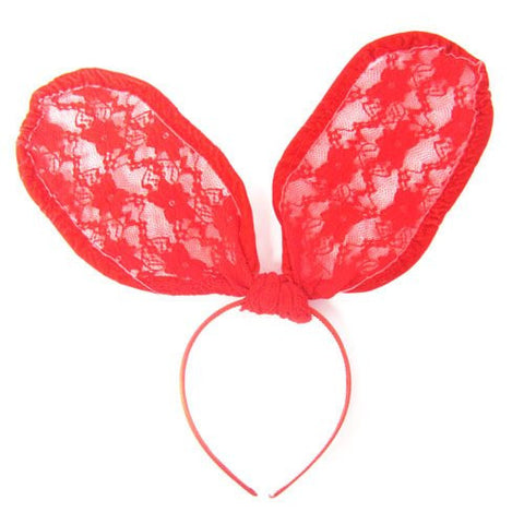 See-thru Lace Covered Bunny Ears Celebrity Style Halloween Costume Headband / Hairband in Red