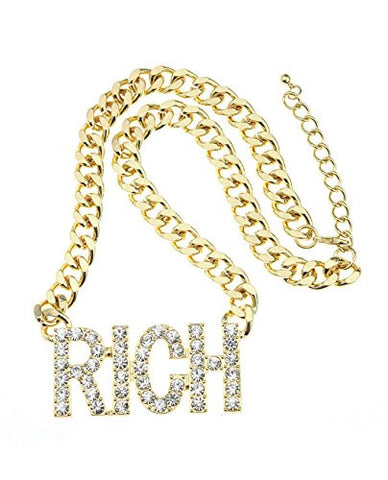 Stone Studded Rich Pendant w/10mm 16" Link Chain Necklace in Gold-Tone