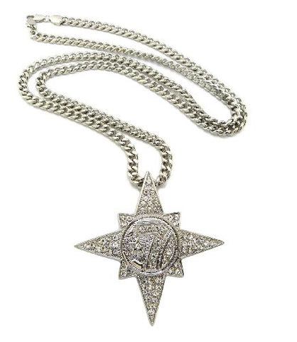 Iced Out 5 Percenter Pendant with 36" Miami Cuban Chain Necklace in Silver-Tone CP118R