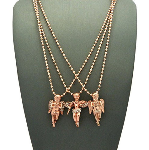 Angel Cherub 3 Piece Micro Pendant Set with 24" Ball Chain Necklaces