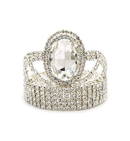 Clear Oval Cut Rhinestone Charm Pave Arm Band, Ankle Cuff, Bracelet Fashion Jewelry in Silver-Tone