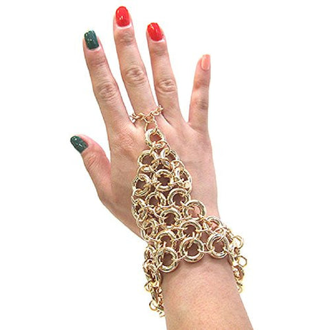 Ring Cluster Link Chain Bracelet-Ring Hand Jewelry in Gold Tone JB7005GD