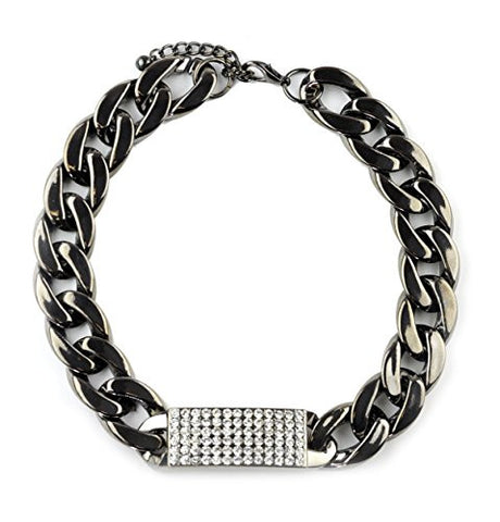 Pave ID Tag Celebrity Necklace with 20mm 15" + Extension Chain in Hematite-Tone