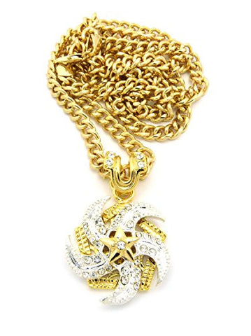 Ninja's Stacked Pentagon Shuriken Throwing Star Pendant with 36" Cuban Link Chain - Gold-Tone