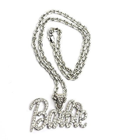 Clear Pave Mini Barbie Pendant 3mm 18" Link Chain Necklace in Silver-Tone