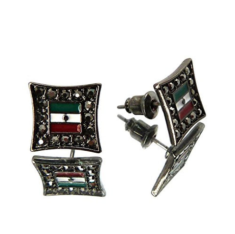 Flag of Mexico Iced Out Kite Stud Earrings in Hematite-Tone XE1047HE