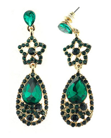 Rhinestone Studded Star & Green Teardrop Stone Accent in Gold-Tone