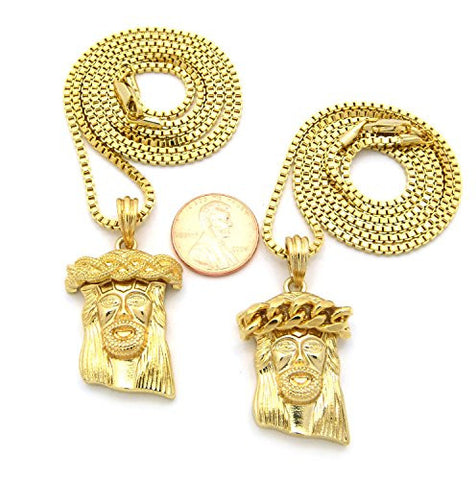 Very Small Crown of Thorns Jesus Plain Micro Pendant Box Chain Necklace Set in Gold-Tone RC465G