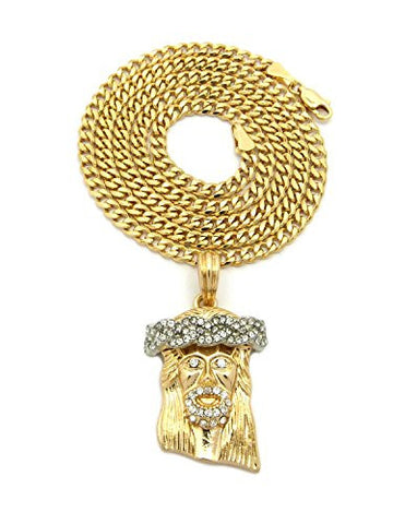 Gold/Silver-Tone Crown Jesus Pendant 3mm 24" Concave Cuban Chain Necklace
