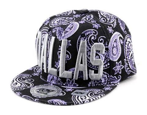 Dallas Embroidered Paisley Printed Snapback Flat Bill Cap