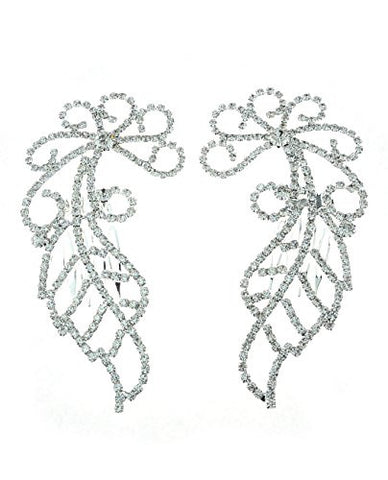 NYfashion101 Women's Rhinestone Studded Leaf Pattern Pair Hair Comb NHCY2010SY