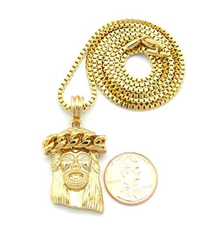 Crown of Thorns Jesus Plain Extra Small Micro Pendant 24" Box Chain Necklace - Gold-Tone RC463GBX