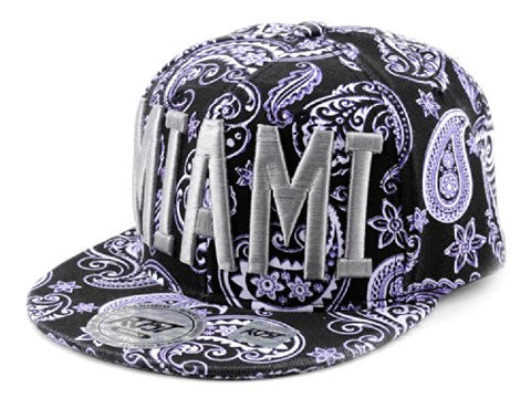 Miami Embroidered Paisley Printed Snapback Flat Bill Cap