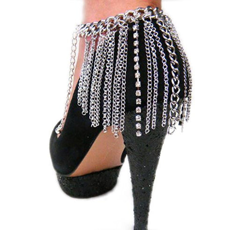 Stunning Silver Tone Dangling Multiple Links Adjustable Heel Chain IHN1004R