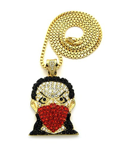 Iced Out Red Goon Mask Man Pendant 30" Box Chain Necklace in Gold-Tone GAP17GBX