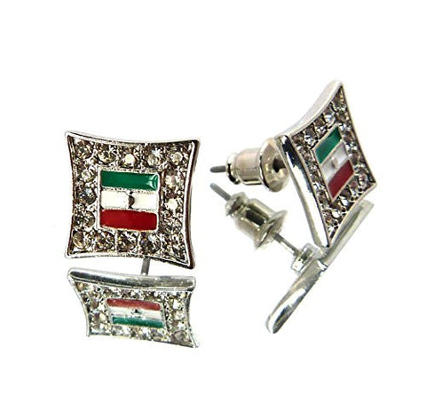 Flag of Mexico Iced Out Kite Stud Earrings in Silver-Tone XE1047R