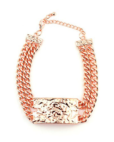 Hammered Plaque Double Chain Choker Necklace in Rose Gold-Tone INC3014CP