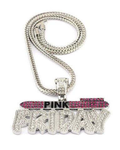 Pink Friday Celebrity Pendant 4mm 19" Franco Chain Necklace in Fuchsia/Silver-Tone
