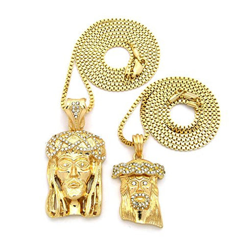 Crown of Thorns Jesus Pendant Set w/ Multi-Length Box Chains - Gold Tone RC392G