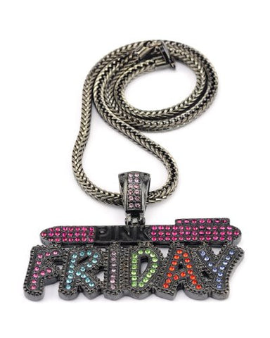 Pink Friday Celebrity Pendant 4mm 19" Franco Chain Necklace in Multi/Hematite-Tone