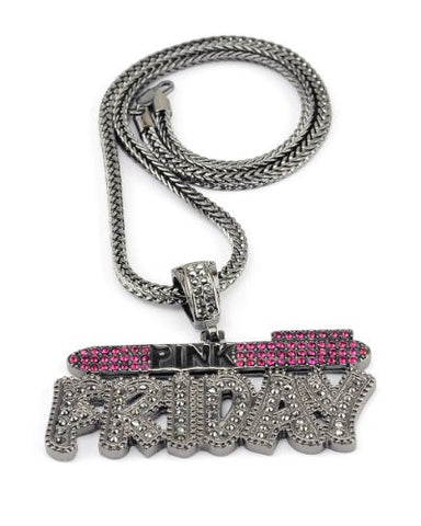 Pink Friday Celebrity Pendant 4mm 19" Franco Chain Necklace in Fuchsia/Hematite-Tone
