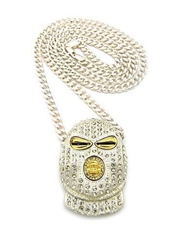 Iced Out Goon Mask Man Pendant with 36" Cuban Link Chain Necklace in Silver-Tone CP57RWH