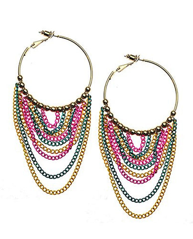 Chandelier Chain Dangle 1.60" Hoop Earrings Chameleon/Gold-Tone