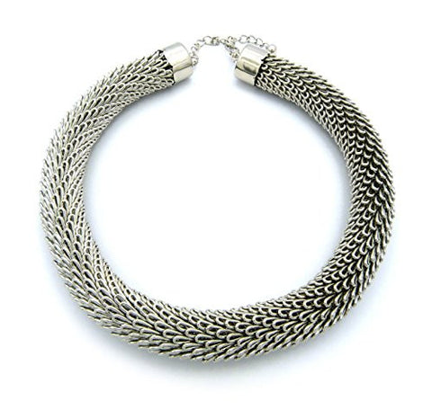 Very Unique Overlap Fancy Chain Necklace with Extension in Silver-Tone N1295RD