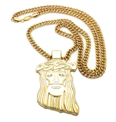 Plain Jesus Pednant in Gold Tone w/ 6mm 36" Mami Cuban Chain CP17G