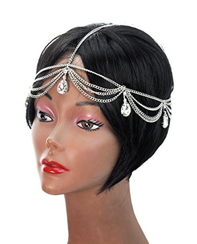 Dangling Multiple Teardrop Rhinestone Head Chain Jewelry in Silver-Tone