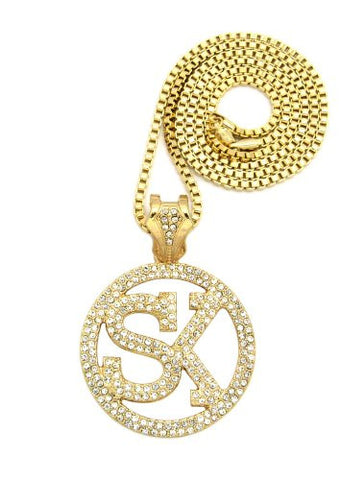 Iced Out Street King Pendant in Gold Tone w/ 3mm 30" Box Chain RC222G
